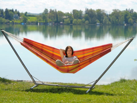 This adjustable steel hammock frame fits most hammocks and is quick and easy to assemble. Suitable indoors or outside. Holds 200kg. Free UK delivery.