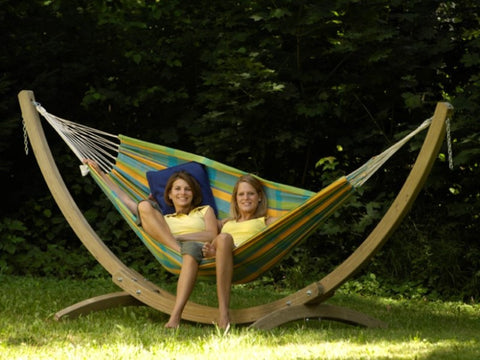A luxury wooden arc hammock frame adds a touch of class to any space. It is elegant, sturdy and durable. Suitable for most hammocks. For outdoor or inside use.